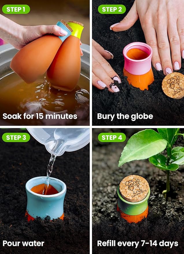 4 Pcs Ollas Terracotta Watering Pots Large- 14 Oz Self Watering Planter Insert Olla Watering System for 1-Week Easy to Refill - Clay Plant Watering Globes for Outdoor & Indoor Plants [4, Pink]