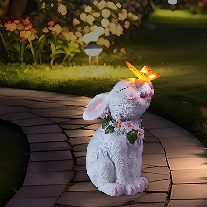 Solar Bunny Easter Garden Outdoor Decor, Large Outside Lawn Rabbit Animal Ornaments for Patio Clearance Balcony Yard, Easter Gift to Mom Women Birthday Mother's Day