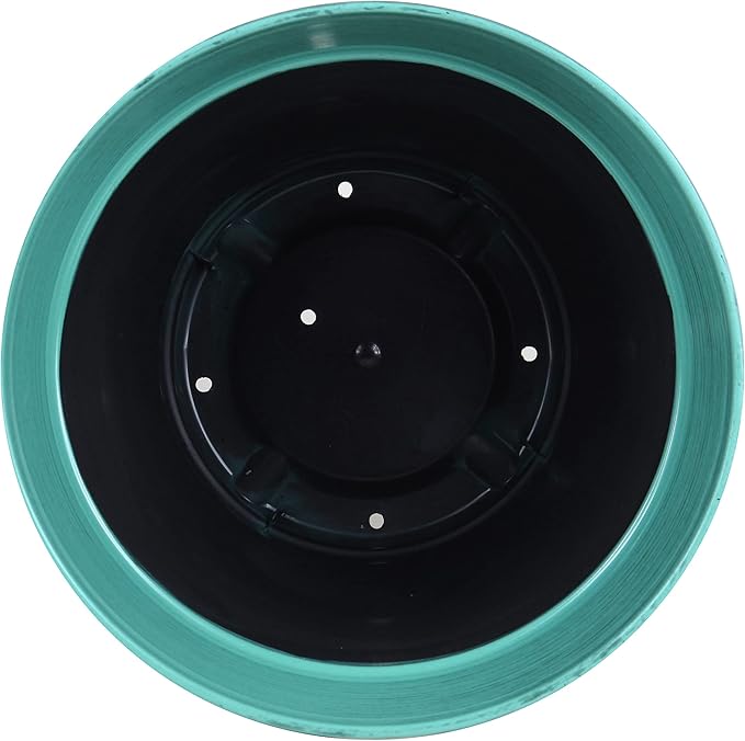 Garden Elements Indoor/Outdoor Glazed Brushed Happy Plastic Planter, Large, Dark Aqua, 15" (Pack of 2)