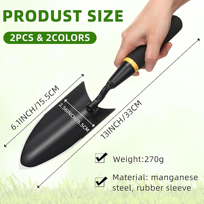 2 Garden Trowel Heavy Duty Garden Hand Shovel Tool Carbon Steel Trowel for Digging Metal Hand Shovel Spade with Resin Handle for Lawn Yard Farm Home Shop Planting