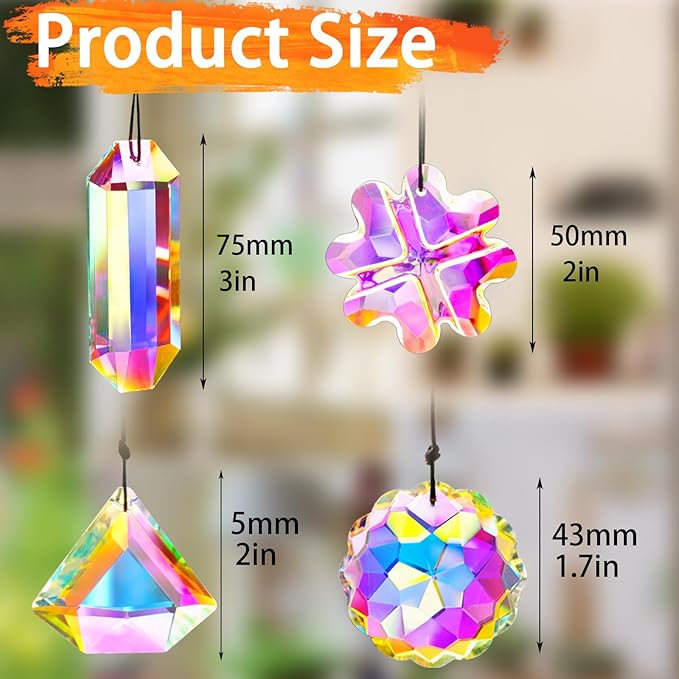 4PCS Colorful Crystal Prism Pendant Suncatcher Hanging Crystal Decor for Home Indoor Outdoor Car Making Rainbows