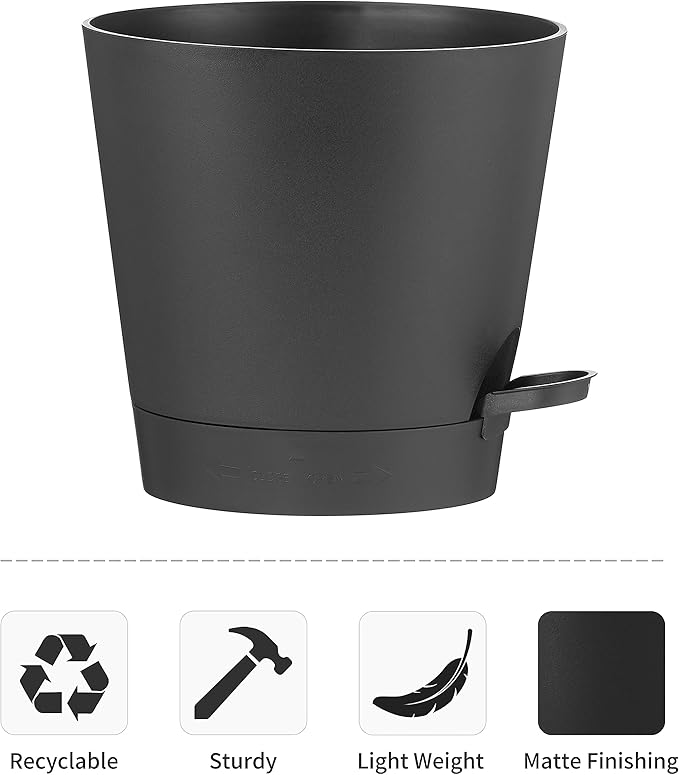 FaithLand 2-Pack 9 Inch Planter Pots for Indoor Outdoor Plants, Self Watering Flower Pots with Deep Reservoir, Black …