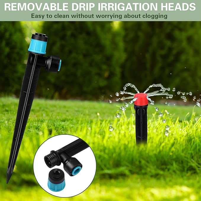 100 Pcs Drip Irrigation Emitters for 1/4" Tubing 50 Micro Irrigation Emitters Sprayer 50 Adjustable 360 Degree Water Flow Drippers for Garden Irrigation System(Red, Blue, Fast Connect)