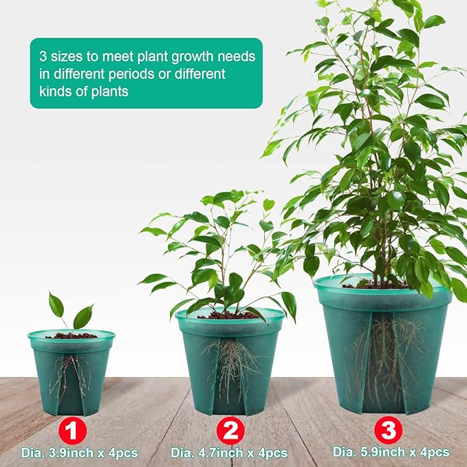 GREENPARA Green Transparent Plastic Planter 4/5 /6 inch Plant Nursery Pots with Drainage Hole Indoor Modern Decorative Containers for Plants with 10pcs Plant Labels, 12pcs