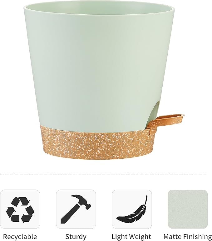 FaithLand 2-Pack 8 Inch Planter Pots for Indoor Outdoor Plants, Self Watering Flower Pots with Deep Reservoir, Green with Terracotta …