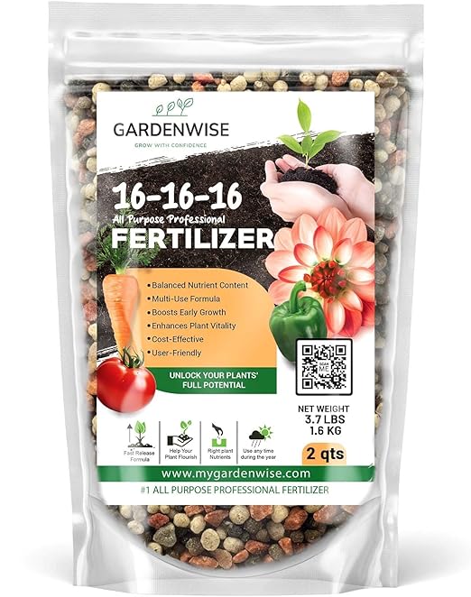16-16-16 All Purpose Professional Fertilizer - Lawn Fertilizer - Flower Fertilizer - Trees Fertilizer - Shrubs Fertilizer - Vegetable Gardens Fertilizer (2 QUARTS)
