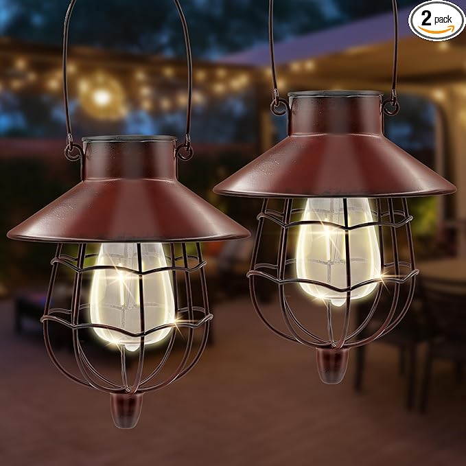 Solar Hanging Lantern Outdoor Waterproof Solar Lanterns Hanging Lights for Outside with Bright Warm White Light for Garden Patio Yard Pathway 2 Pack(Red)