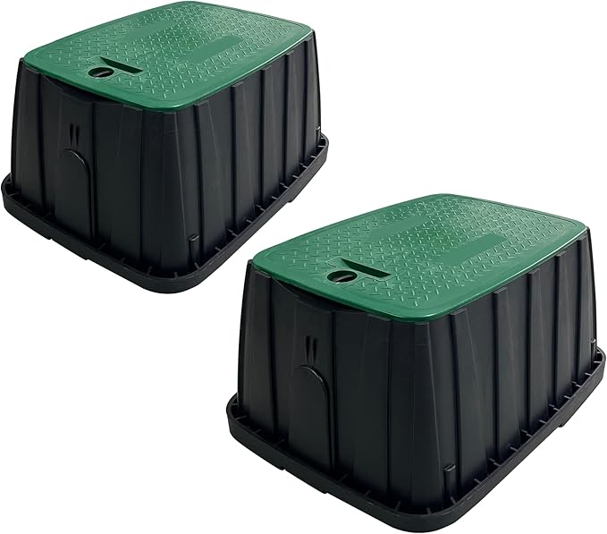 Durable PP Valve Box-2 Sets 19x14 In Jumbo Sprinkler Valve Boxes with Lockable Cover,Plastic Rectangular Irrigation Valve Box Overlapping Cover for Garden Yard Outdoor Lawn Grassland Inground