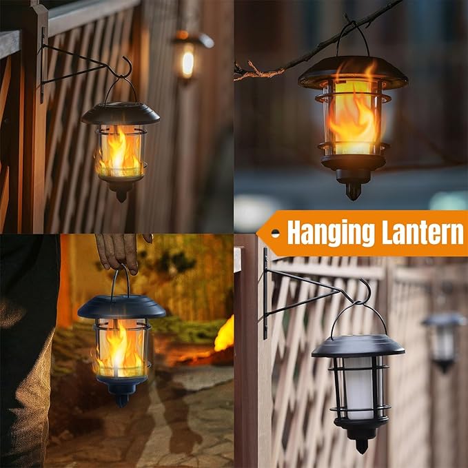 Dynaming 6 Pack Solar Flame Torch Lights Outdoor, Dual Use Flickering Flame Garden Light, Hanging Lantern Lights, Auto On/Off & Waterproof Landscape Lighting for Lawn Patio Yard Walkway Driveway