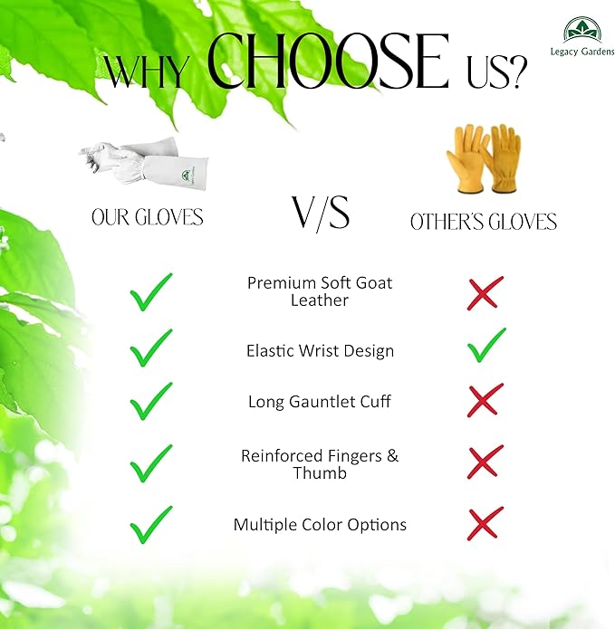 Thorn Resistant Leather Gardening Gloves for Men & Women – Long Gauntlet Rose Pruning Gloves with Forearm Protection for Pruning and Yard Work - Medium