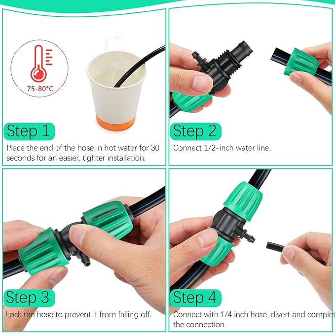 Frienda 40 Pcs Barbed Tee 1/2 Inch Tubing (1/2" Idx0.6-0.63" Od) 16mm to 1/4 Inch Irrigation Tube Fittings Drip Irrigation Parts Anti Drop Locked Reducing Tee for Drip Hose, Green