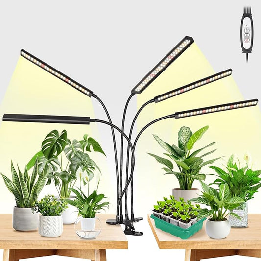FOXGARDEN® Grow Lights for Indoor Plants Full Spectrum, Plant Lights for Indoor Growing with Timer 4/8/12 H, Five-Head 260 LED Clip Grow Lamp with Gooseneck, 4 Brightness Levels for Plant Growing