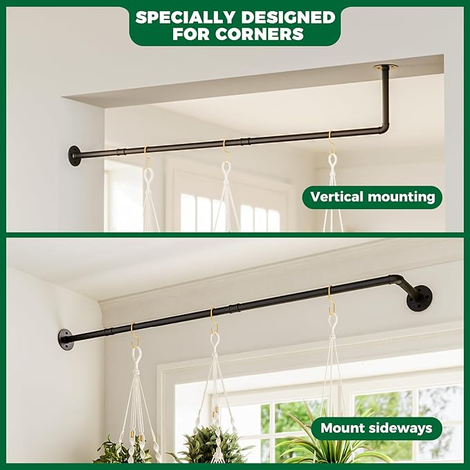 Bamworld Hanging Planters for Indoor Plants Plant Hanger Indoor Hanging Plant Holder Window Plant Shelves Metal Rod(Pot&Plant Not Included) 42in