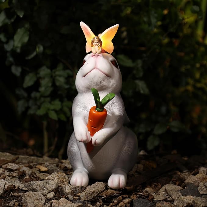 Bunny Rabbit Decor, Bunny Rabbit Statue, Solar Garden Statue for Outside, Solar Garden Yard Patio Decor, Outdoor Statue for Garden, Outdoor Decor, Gardening Gift for Women, Easter Decorations