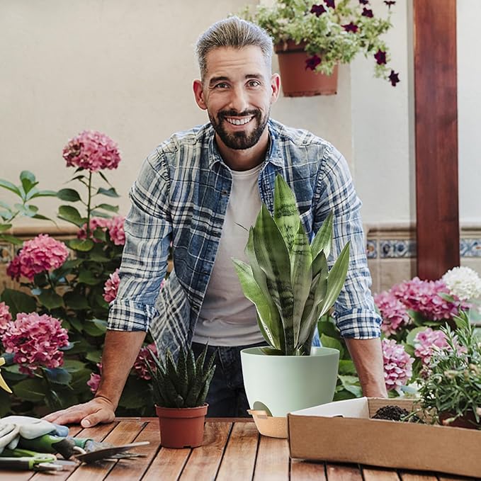 Indoor Pots For Plants 3 Pack 12/10/9 Inch Self Watering Pots For Lazy People,Self Watering Pots For Indoor Plants,Outdoor Pots For Succulent, African violets And Cactus Green Plastic Flower Pots