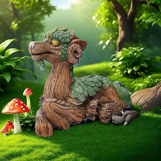 Funny Dragon Planter, Resin Animal Planter, Dragon Statue Outdoor, Dragon Figurines, Unique Succulent Pots with Drainage Hole, Dragon Yard Decor for Outside Lawn Patio Patio Yard Ornament Gifts (B)