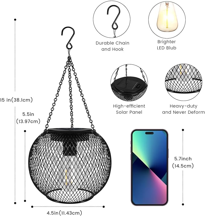 pearlstar Solar Lanterns Outdoor,Upgraded Solar Lights for Outside Decorative Outdoor Hanging Lights Waterproof Solar Lantern Lighting for Yard Garden Patio Pathway Tree,2 Pack