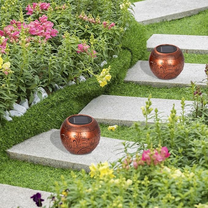 2 Pack Solar Lanterns Outdoor Waterproof, LED Hollow Out Flower Pattern Solar Lantern, Metal Decorative Solar Lanterns Outdoor for Desk Patio Garden Pathway Christmas Gifts