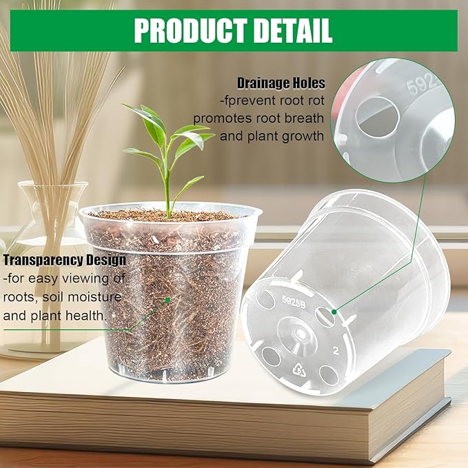 40 Pack 3.5 Inch Clear Nursery Pots for Plants, Sturdy Plastic Plant Pot for Planting Vegetables Flowers Seedlings, Transparent Seed Starter Pots with Drainage Holes(40P-3.5" Clear)