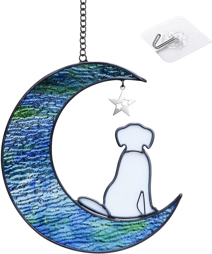 Stained Glass Dog Suncatcher Memorial Gifts for Loss of Dog,Window Hanging Decor Dog Suncatcher Sympathy Gift,Dog Ornaments Bereavement Gifts,Pet Loss Gifts,in Memory of Dog Passing Away Gifts