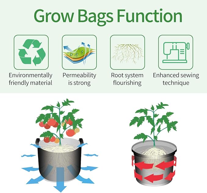 Grow Bags Tall, 10 Gallon Grow Pots 6 Pack with Handles, Heavy Duty 320G Thickened Nonwoven Fabric Plant Bag for Vegetables, Black
