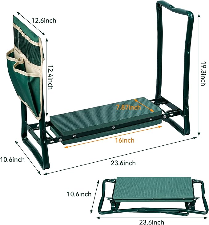 Garden Stool,Garden Kneeler and Seat, Gardening Bench with 1 Tool Pouches EVA Foam Pad for Kneeling and Sitting to Prevent Knee & Back Pain, Gardening Gift for Seniors,Women, Grandparents, Mom & Dad