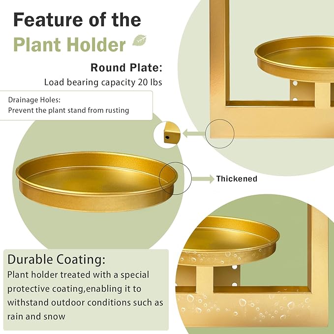 Picture Frame Plant Holder, Wall Mount Plants shelf Indoor Outdoor, Metal Hanging Planters Stand Decor, Window Planter Hanger Shelves, Modern Floating Ornament Rack Art for Home & Garden(Gold 3pc)