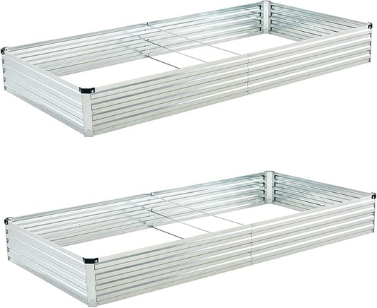8x4x1ft(2 Pack) Galvanized Raised Garden Bed,Outdoor Planter Box Metal Patio Kit Planting Bed for Vegetables Flowers and Succulents,Silver