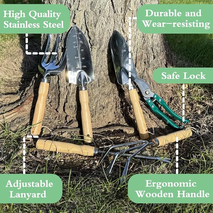 Garden Tool Set of 10 Pieces, Heavy-Duty Stainless Steel Gardening Hand Tools with Repotting Mat and Grow Bags, Gardening Tool Set with Durable Gardening Bag, Ideal Gardening Gifts for Women Men