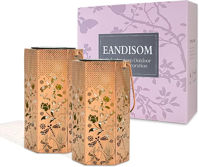 2 Pack Dragonfly Solar Lanterns Outdoor Waterproof - Birthday Gifts for Women, Men, Mom, Solar Lights Outdoor Hanging Garden Decor for Outside, Patio, Outdoor, Yard, Lawn, Balcony