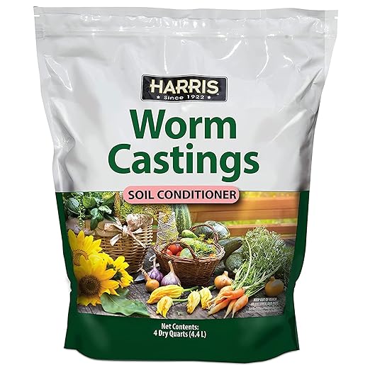 Harris Worm Castings Organic Fertilizer - Soil Superfood for Houseplants, Flowers, and Vegetables, 4qt, 5lb Bag