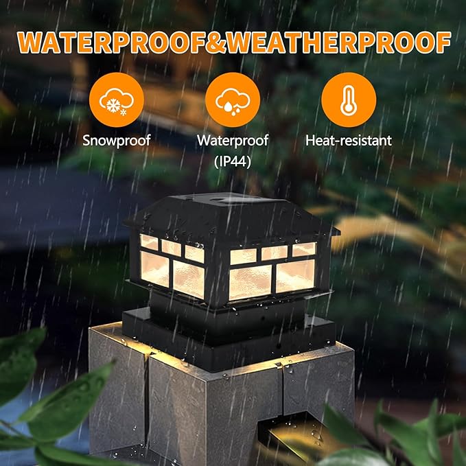 Solar Post Lights Outdoor, 20LM Fence Post Cap Lights,Waterproof, 2 Light Modes, Fit 3.5x3.5in 4x4in 5x5in Wooden Post, Solar Power Deck Lights for Garden Deck Patio Decoration（Black 4Pack）