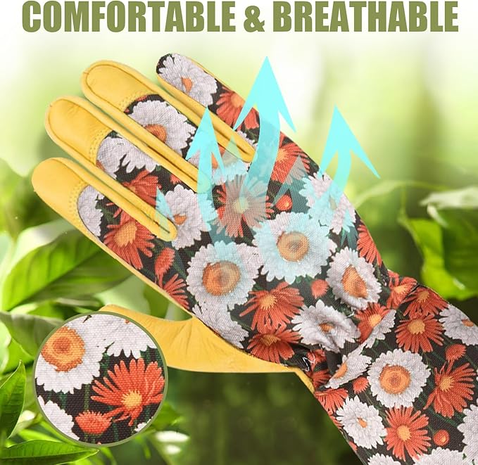 Womens Gardening Weeding Working Gloves, Leather Garden Glove for Women Thorn Proof No Stab for Digging, Planting,Pruning