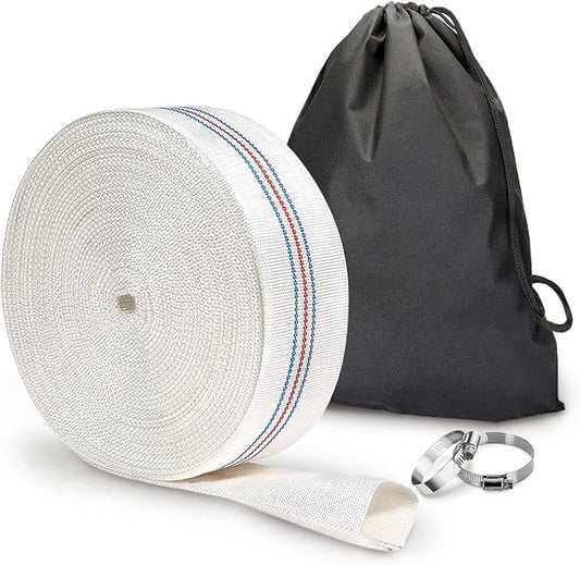 Foresee 2.50 in x 30 ft Backwash Discharge Hose Heavy Duty Reinforced, PVC Lay-Flat Fire Hose (White) with Dual Clamps, for Swimming Pool Pipe, Pump, Water Transfer, Garden Irrigation