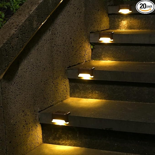 Solar Deck Lights Outdoor Waterproof 20Pack, Solar LED Step Lights Solar Powered Step Lights for Outside Stairs, Step, Fence, Yard, Patio, and Pathway(Warm White)