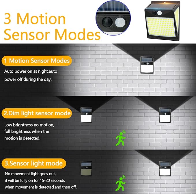 Solar Lights Outdoor 238 LED, 270° Wide Angle Motion Sensor Lights with 3 Modes, IP65 Waterproof Solar Powered Wall Lights for Yard Garden, Patio, Driveway(2 Pack)