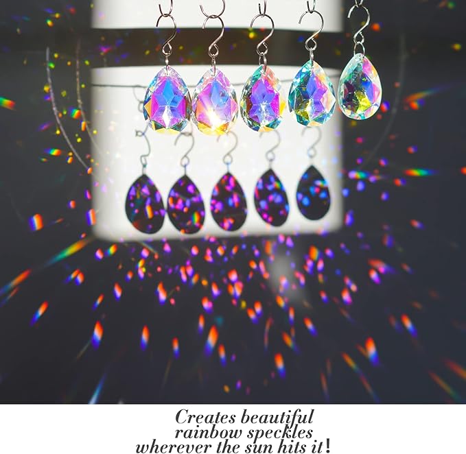 10pcs 38mm Suncatcher Crystal Teardrops Chandelier Parts,Chandelier Crystal Prisms Pendants with Hook,Hanging Crystals for Lamp Window Christmas Tree Decoration(AB Colors)