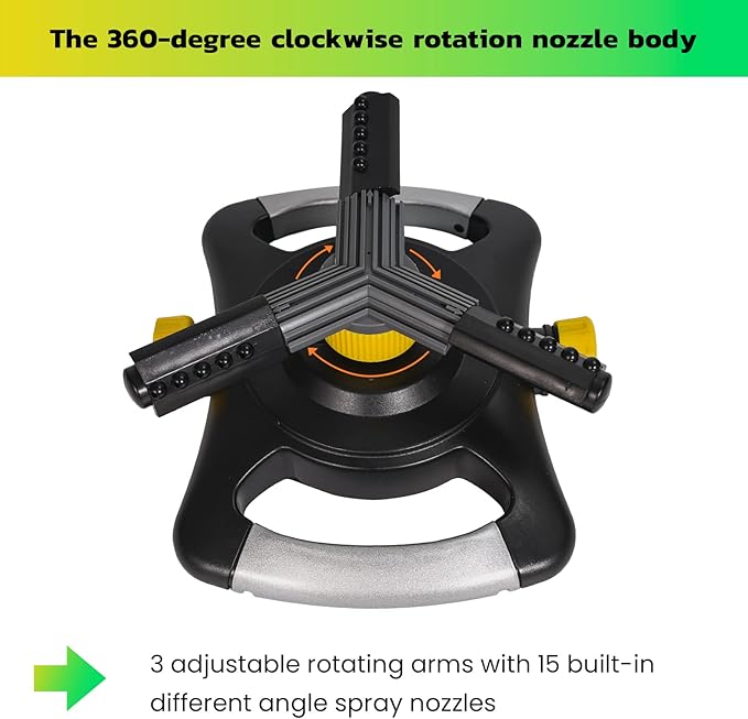 GREEN MOUNT Lawn Sprinkler Oscillating Rotating Sprinklers for Yard, Garden Sprinklers, 360 Degree Adjustable Sprinkler, Large Area Coverage Water Sprinklers for Lawns and Gardens