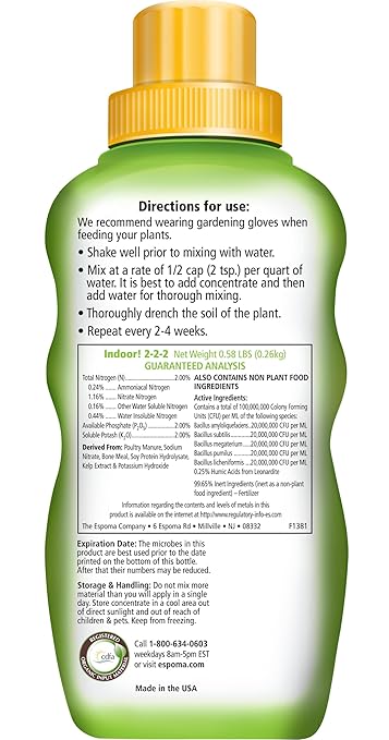 Espoma 8 Ounce Concentrated Organic Indoor Plant Food - Indoor Plant Fertilizer for Large & Small Plants Like Pothos, Fiddle Leaf Fig, Monstera, Snake & Palms - Pack of 3