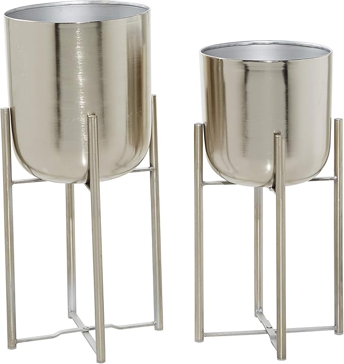 Deco 79 Glam Metal Planters with Stands, Set of 2, 19", 22" H, Silver (Pack of 3, 6 Count Total)