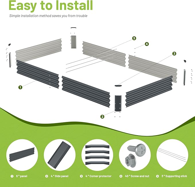 8x4x1ft Raised Garden Bed-Outdoor Galvanized Planter Box for Vegetables, Fruits,Herbs, Flowers, Metal Raised Garden Bed kit-Dark Grey