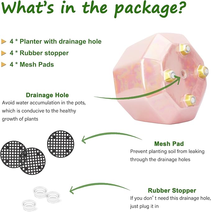 4 Inch Succulent Planter Ceramic Pot for Indoor Plants - Flower Pots with Drainage Hole - Set of 4