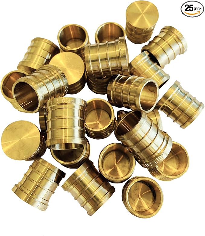 (Pack of 25) EFIELD Barb Crimp Pex 3/4-inch Plug (End Cap) Brass Fittings, ASTM F1807