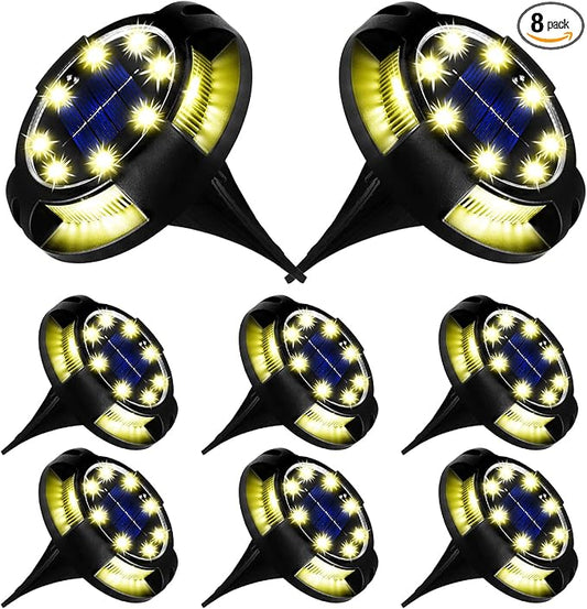 Solar Ground Lights Outdoor 8 Packs 12 LED Disk Lights Solar Powered Waterproof New In-ground Lights For Garden Deck Stair Step Lawn Patio Driveway Walkway Pathway Yard decoration(8 Pack, Warm Light)