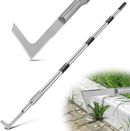 Crack Weeder Manual, Crevice Weeding Tool, Weed Remover Puller Tool with 30”-60” Adjustable Long Stainless Steel Handle for Sidewalk Deck Paver Boards Crack, Crevice Weed Cleaning Gardening Tool