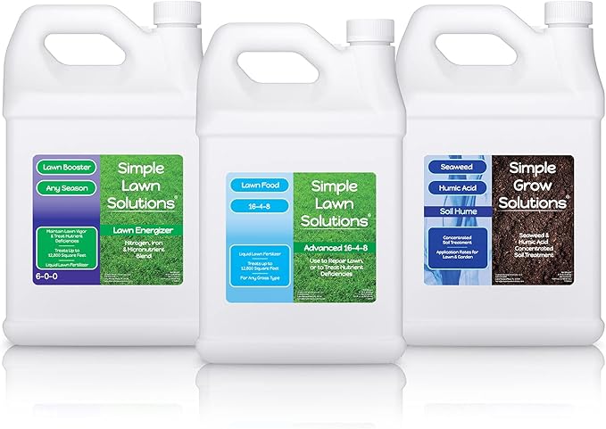 Simple Lawn Solutions - Ryan Knorr - Gallon Bundle- Lawn Essentials Bundle Box - 3 x 1 Gallon Set - Lawn Food 16-4-8 Fertilizer, Lawn Energizer Booster, Soil Hume- Seaweed, Humic Acid (Gallon Bundle)