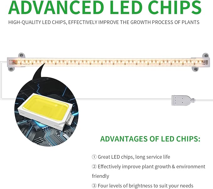 One Strip Growing lamp 2-Pack, Full Spectrum LED Grow Light Strips for Indoor Plants with Auto ON/Off Timer & 4 Dimmable Levels, for Green House Hydroponics Succulent (One Strip×2pcs)