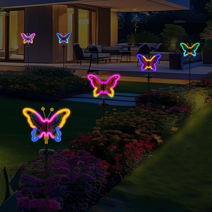 Solar Butterfly Lights Outdoor,Butterfly Solar Lights for Outside, Solar Garden Decor, Outdoor Garden neon Lights,Pathway Butterfly Lights (Light Blue,2pack)