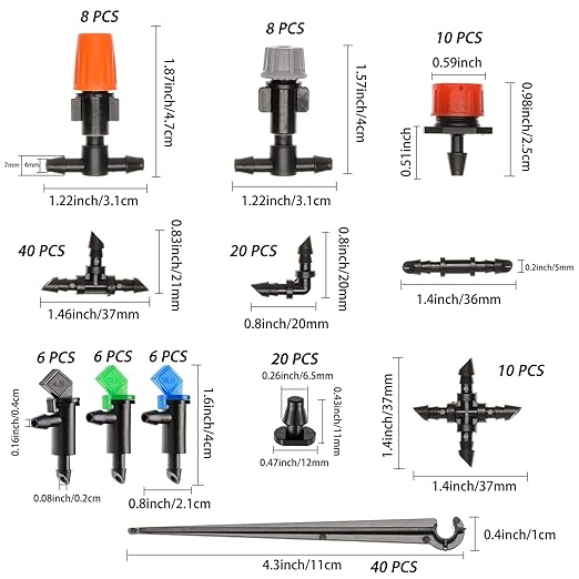 190 Pcs Barbed Connectors Irrigation Fittings Kit,Drip Irrigation Barbed Connectors 1/4''Tubing Fittings Kit for Flower Pot Garden Lawn(Straight Barbs,Single Barbs,Tees,Elbows,End Plug,4-Way Coupling)