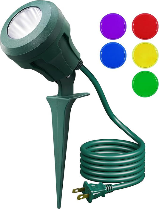 EDISHINE 120V Spotlight Outdoor, 5 Extra Color Lenses, 4.8W Waterproof LED Outdoor Spotlight, 5000K Landscape Lighting for Yard Flag Tree Holiday Decor, 180° Adjustable, UL Listed